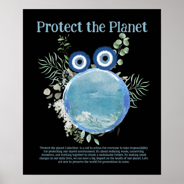 Poster Bleu et vert PROTÉGER LA PLANÈTE, SAUVER L'ART DE  (Devant)