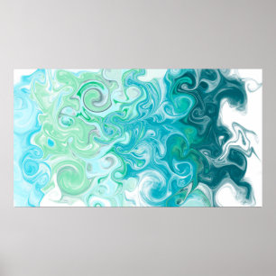Poster Bleu et vert Vagues Digital Fluid Art