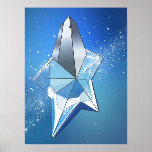 Poster Bleu étincelle étoile de parfum bouteille de verre (Devant)