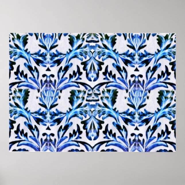 Poster Bleu feuille fileté (Devant)