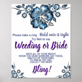 Poster Bleu Fleur Mettre une bague sur Fête des mariées J