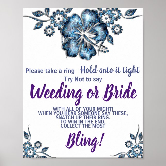 Poster Bleu Fleur Mettre une bague sur Fête des mariées J (Devant)