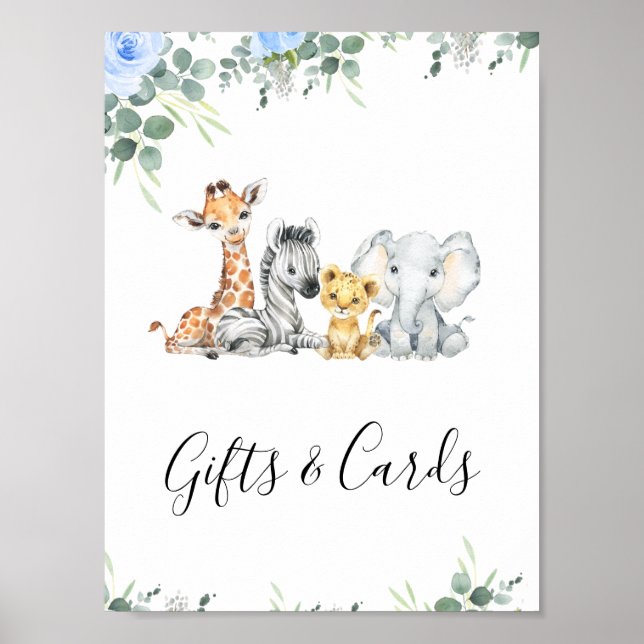 Poster Bleu Floral Baby shower Safari Table Haut (Devant)