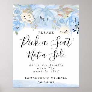 Poster Bleu Floral Choisir Un Siège Pas Un Panneau Mariag
