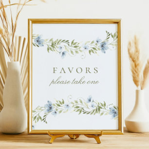 Poster Bleu Floral Wreath Favore le panneau Baby shower