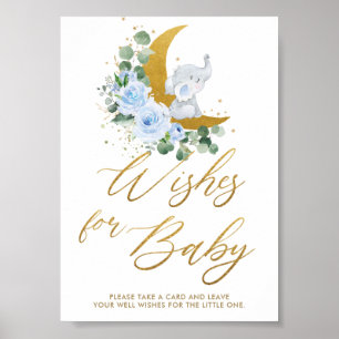 Poster Bleu Flore Vert Eléphant Voeux pour bébé Signal