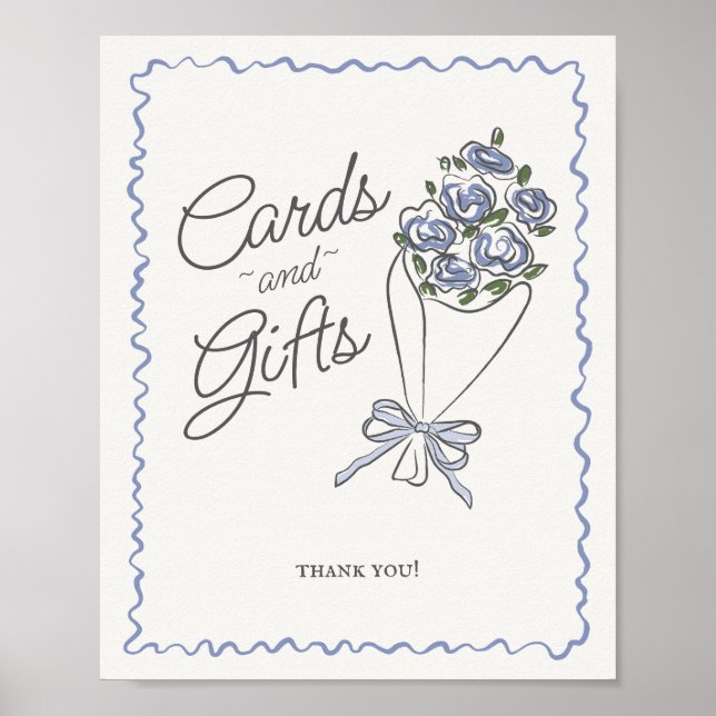 Poster Bleu Flower Market Fleur Fraîche Cartes et cadeaux (Devant)