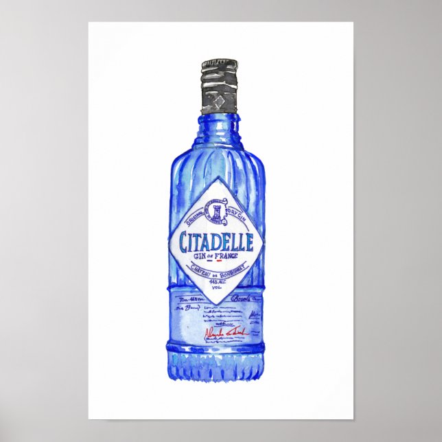Poster Bleu Gin Botte Couleur de l'eau (couleur) (Devant)