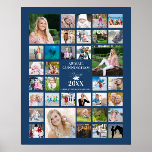 Poster Bleu Graduation 35 Photo Collage Classe Année