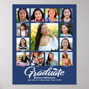 Poster Bleu Graduation K-12 Photo Collage Script Moderne