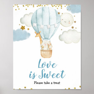 Poster Bleu Hot-air Aquarelle L'amour est doux