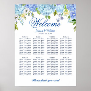 Poster Bleu Hydrangea 8 Tables Mariage GRAPHIQUE DE SÉJOU