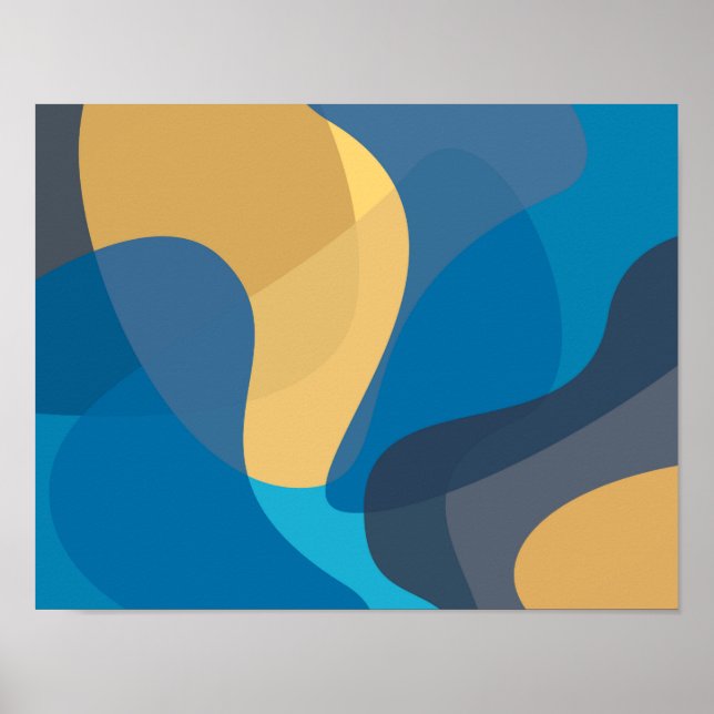 Poster Bleu, jaune, cool, urbain tendance ondulé illustra (Devant)