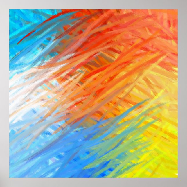 Poster Bleu Jaune Orange peinture Abstraite 2 (Devant)