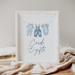 Poster Bleu Jean Denim Baby shower Cartes et Cadeaux Sign