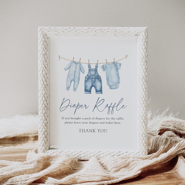 Poster Bleu Jean Denim Baby shower Déchets Lavette Signe (Créateur téléchargé)