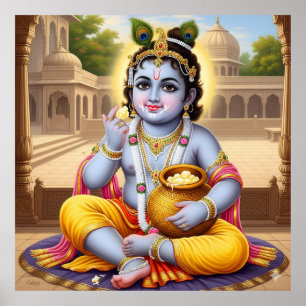 Poster Bleu Joyeux Classique Bala Krishna Pot Design