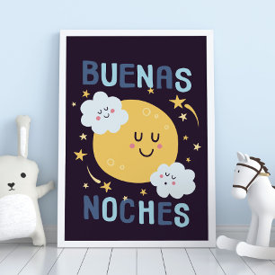 Poster Bleu Lune et étoiles Pépinière Art en espagnol Pos