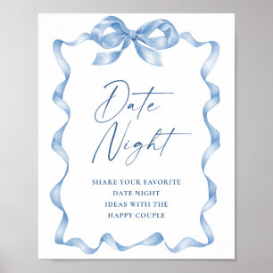 Poster Bleu Main dessinée Bow Date Idées de nuit Mariage