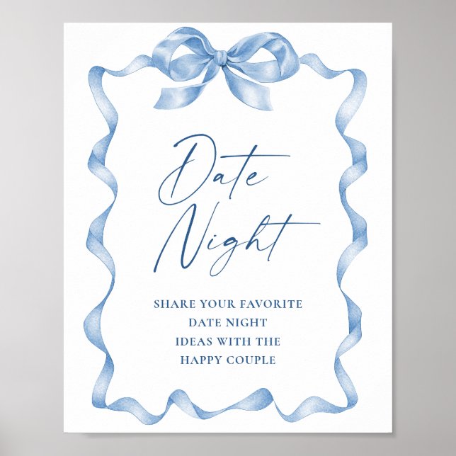 Poster Bleu Main dessinée Bow Date Idées de nuit Mariage (Devant)