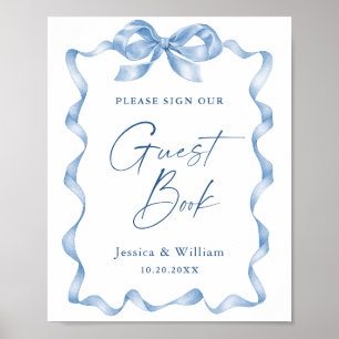 Poster Bleu Main tiré Bow Notre Guestbook Mariage Signal