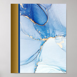 Poster Bleu marbre pierre / Or Marine Bleu Frontière Art