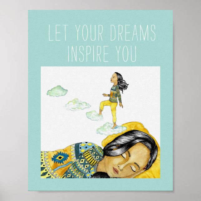 Poster Bleu mignon Suivez vos rêves Citation Inspirationn (Devant)