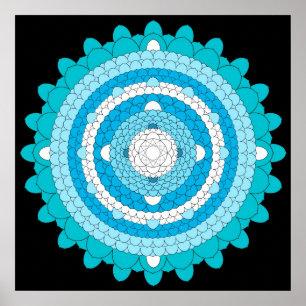 Poster Bleu Mille Pétale Lotus Mandala