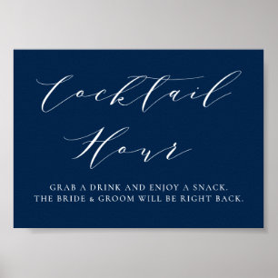 Poster Bleu minimaliste Script Mariage Cocktail Heure