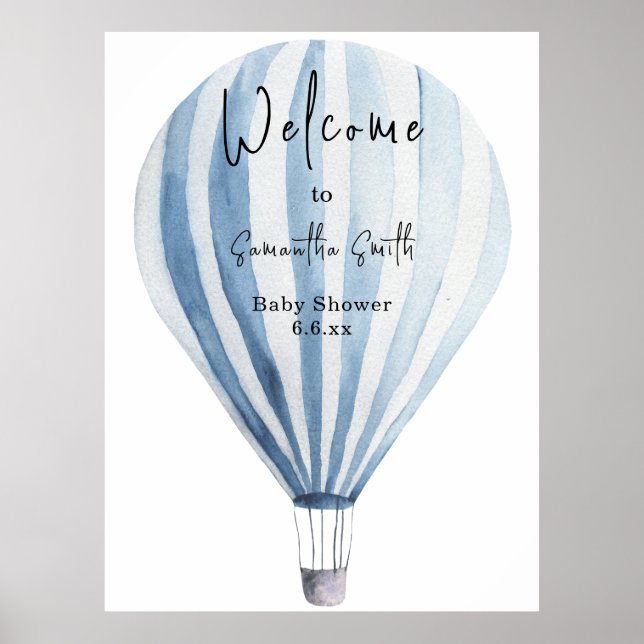 Poster Bleu montgolfière Bienvenue (Devant)