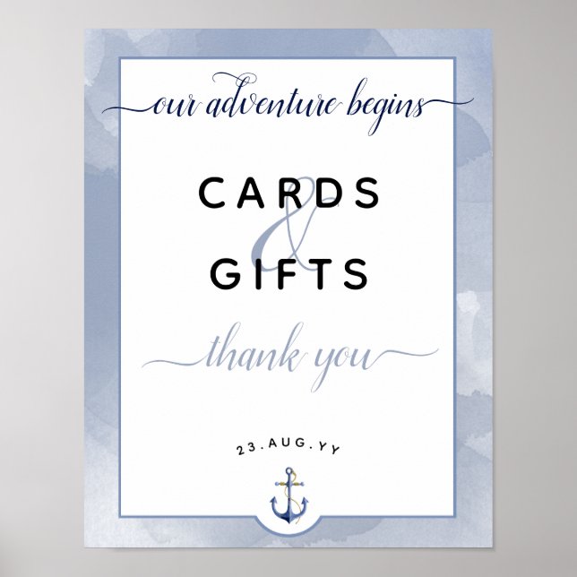 Poster #Bleu nautique #Cartes et cadeaux d'aquarelle Mari (Devant)