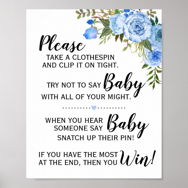 Poster Bleu Ne dites pas le baby shower de jeu de bébé si (Devant)