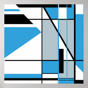 Poster Bleu noir gris sur blanc Abstrait aspect mosaïque