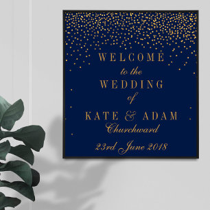 Poster Bleu Nuit & Confettis Mariage de Rêve Accueil