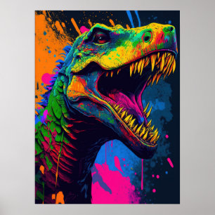 Poster bleu orange Dinosaur T Rex