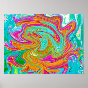 Poster Bleu, Orange et Rose Chaud Abstrait Rétro Groovy