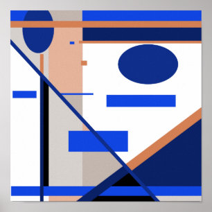 Poster Bleu orange gris noir blanc MCM look Abstrait