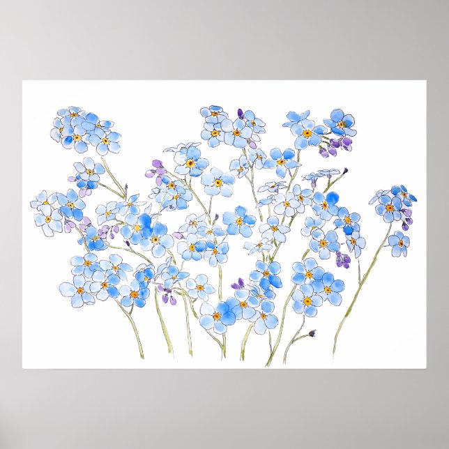 Poster bleu oubliez moi pas encre et aquarelle 2023 (Devant)