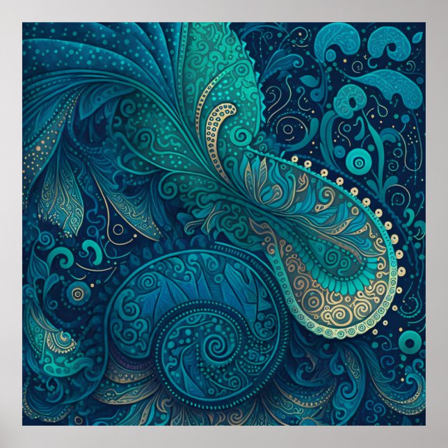 Poster bleu Paisley 1 (Devant)