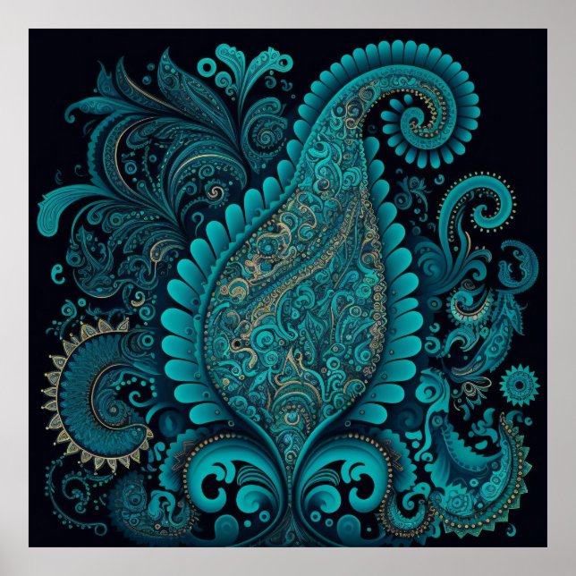 Poster bleu Paisley 2 (Devant)