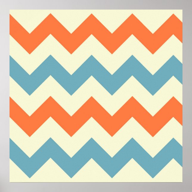 Poster Bleu Pastel et orange Chevron Stripes Zig Zags (Devant)