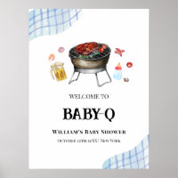 Bleu Plaid Rétro Baby Q Baby shower Bienvenue