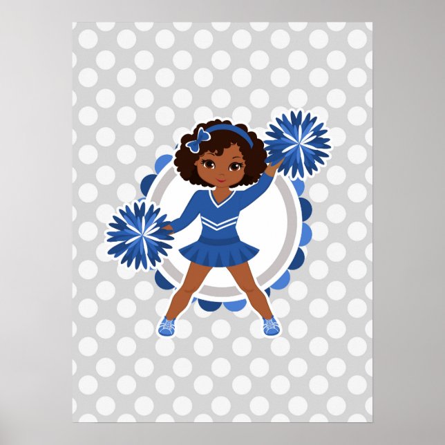Poster Bleu Pom-pom girl Africain Américain - Cute Cheer (Devant)