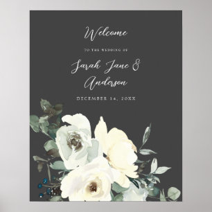Poster Bleu Poussiéreux & Fleurs Blanches Bienvenue Maria