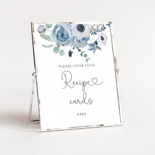 Poster Bleu poussiéreux floral laissez votre carte de rec