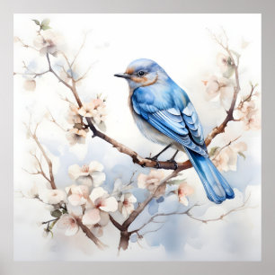 Poster Bleu printanier dans l'arbre florissant