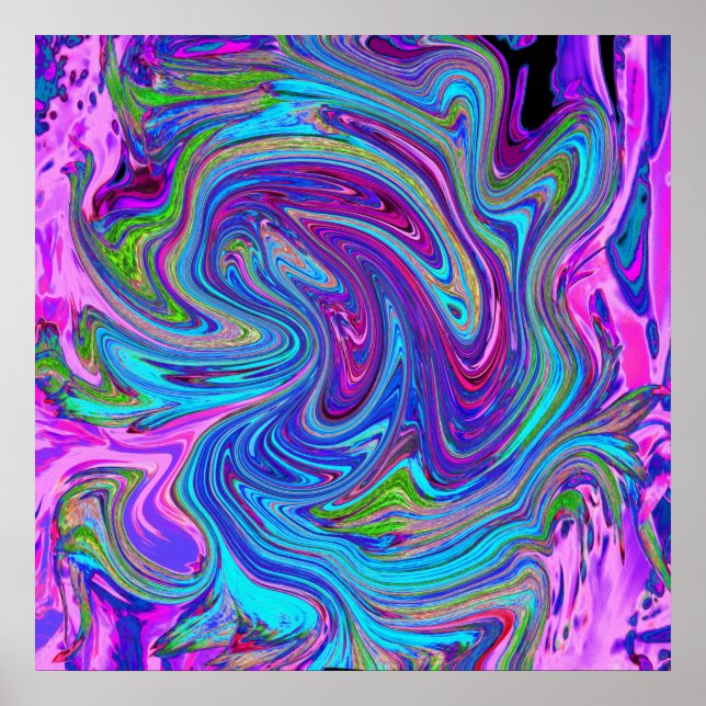 Poster Bleu, rose et violet Super Art rétro Abstrait (Devant)