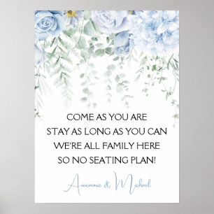 Poster Bleu Rose Hydrangeas Pas de plan de siège Mariage