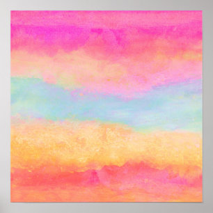 Poster Bleu rose Jaune arc-en-ciel Abstraites bandes