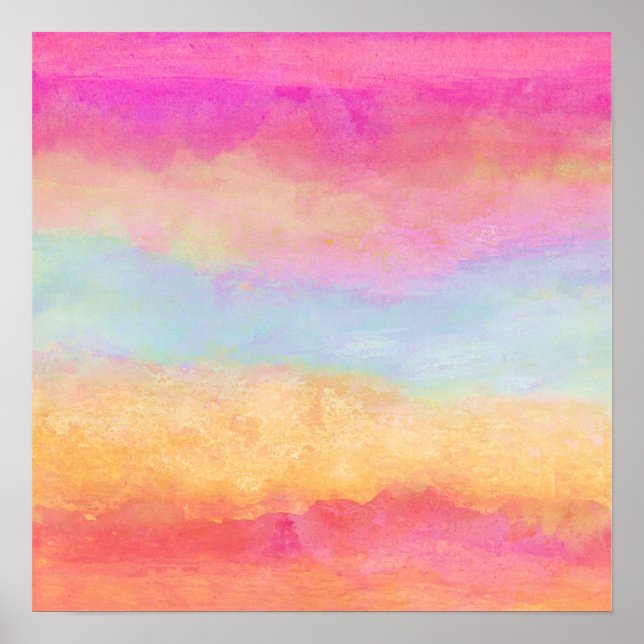 Poster Bleu rose Jaune arc-en-ciel Abstraites bandes (Devant)